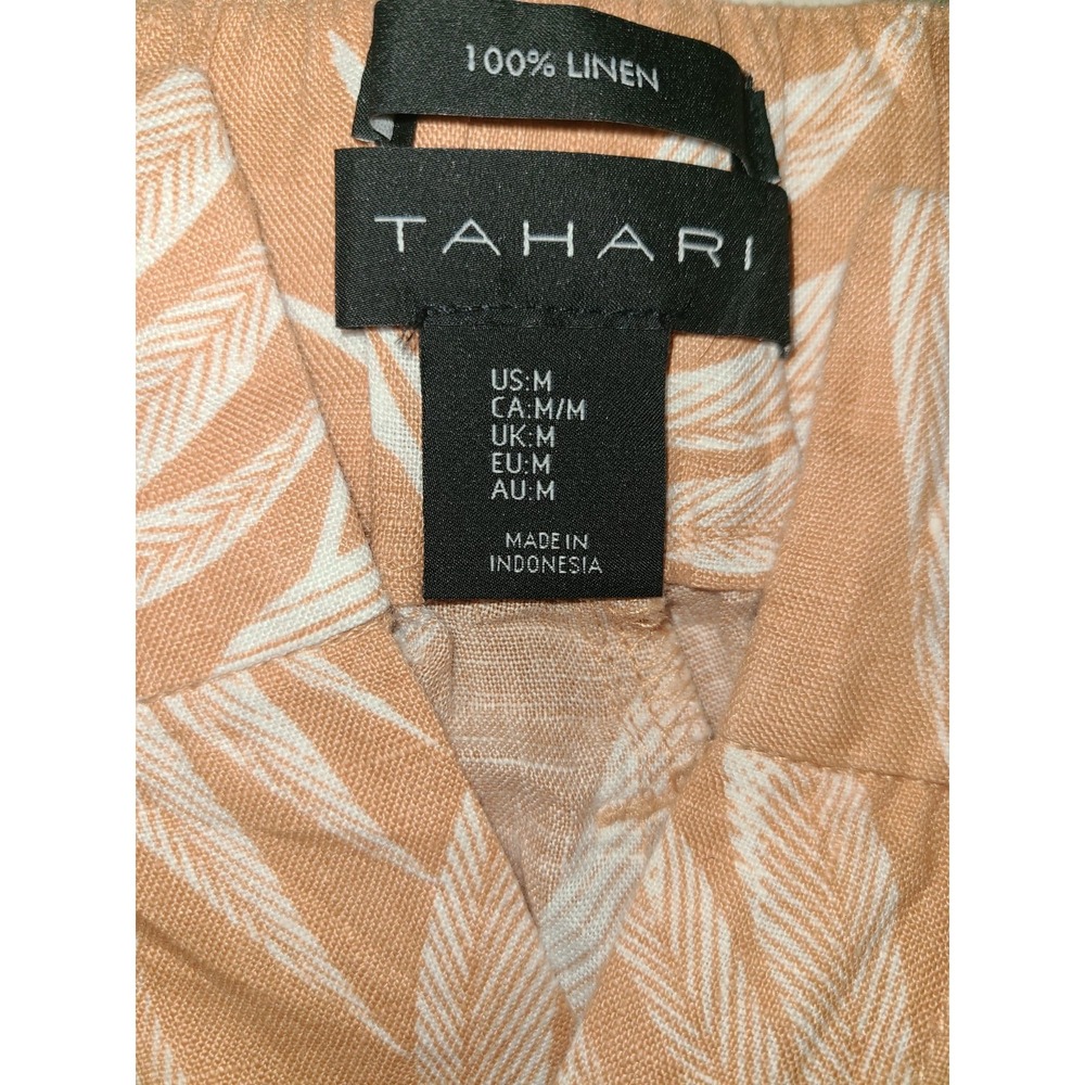 Tahari Womens Shorts M NWOT 100% Linen Palm Leaf Tropical Print Belted High Rise - Picture 7 of 9